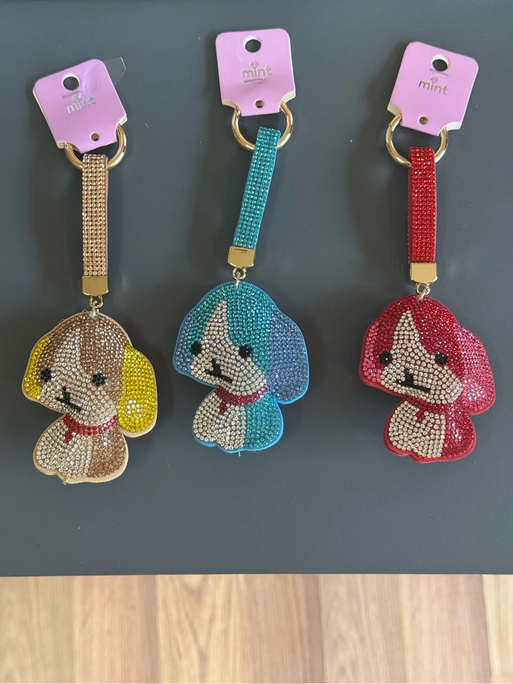 NWT Mint Rhinestone Puppy Dog Keychain Bag Charm